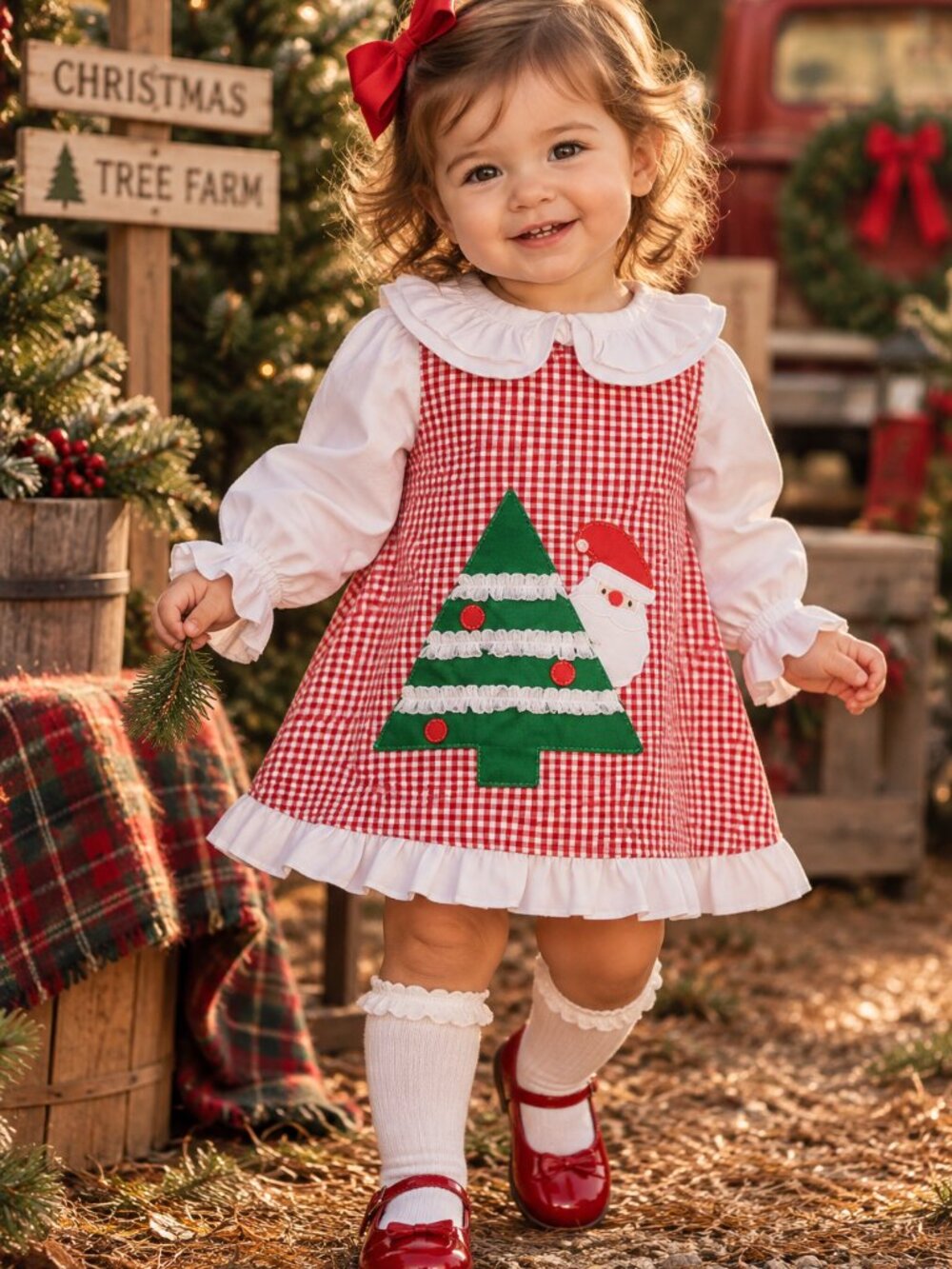 Funtasia Too Christmas Dress & Ruffle Blouse Set 12M 2T Santa Gingham